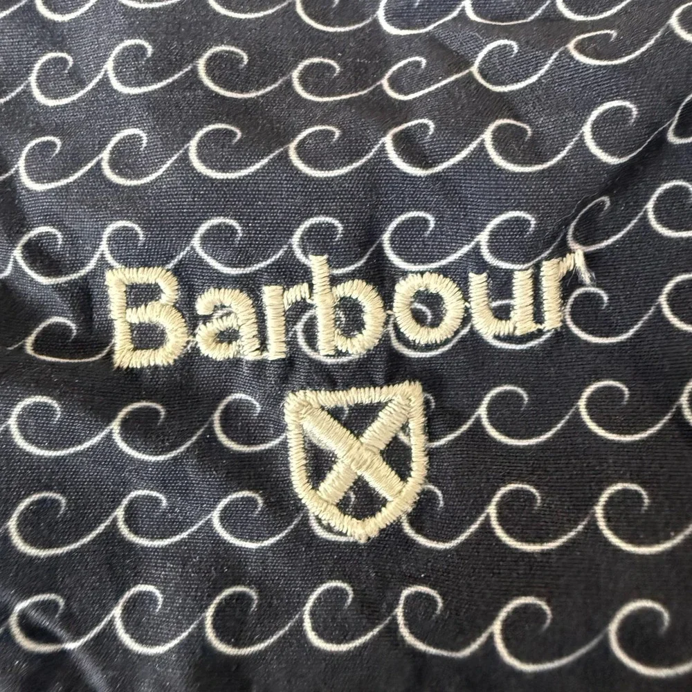 Barbour Mens Small Navy Blue Wave Print Swim Trunks Shorts Mesh Lined Beach